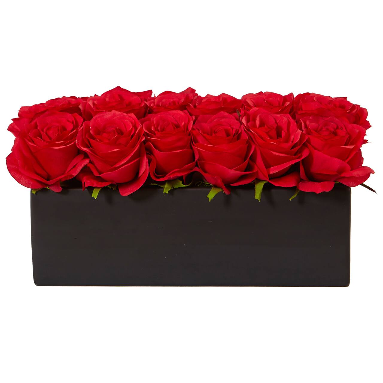 12.5" Dozen Silk Roses in Ceramic Rectangular Planter
